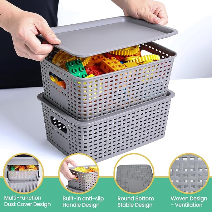 Plastic Storage Baskets with Lid-Plastic Storage Containers Stackable Storage - Image 3