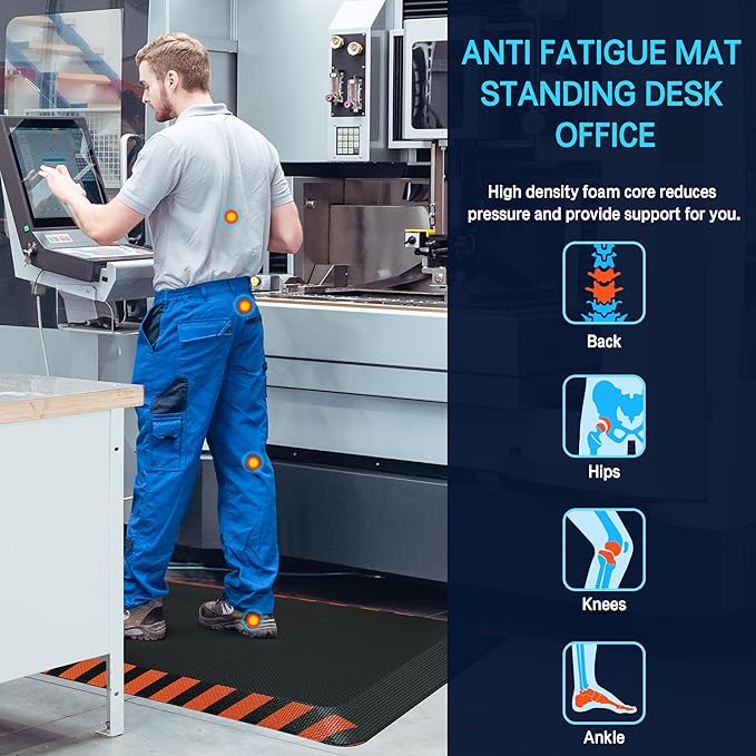 FEATOL Anti Fatigue Mat Industrial, Ergonomic Standing Floor Mat for Work for Stand, Black with Orange Border Safety 20" x 32"-Support for Leg & Back Pain-DeskLoop Office