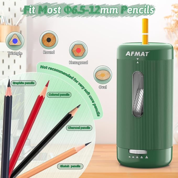 AFMAT Electric Pencil Sharpener, Auto in & Out, 5 Nibs, 7K+ Uses, Fully - Image 3