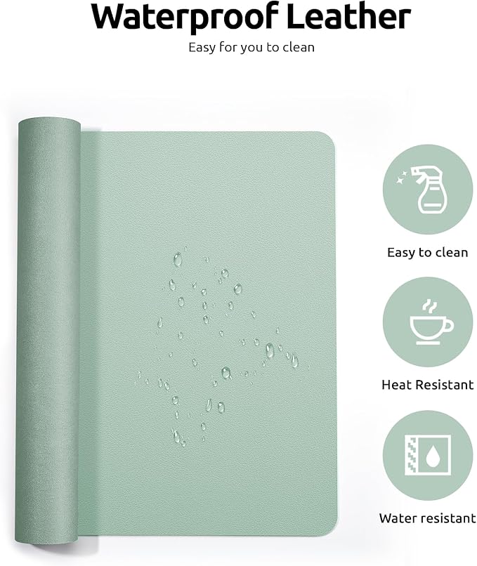 YSAGi Leather Desk Protector, Office Mat, Large Mouse Mat, Non-Slip PU Leather Blotter, Laptop Pad, Waterproof Writing Pad for Office and Home (Pale Green, 31.5" x 15.8")-DeskLoop Office