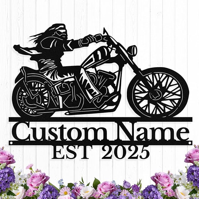 Custom Motorcycle Metal Sign Personalized Biker Name Sign Motorcycle Wall Art by HengMeiZiK