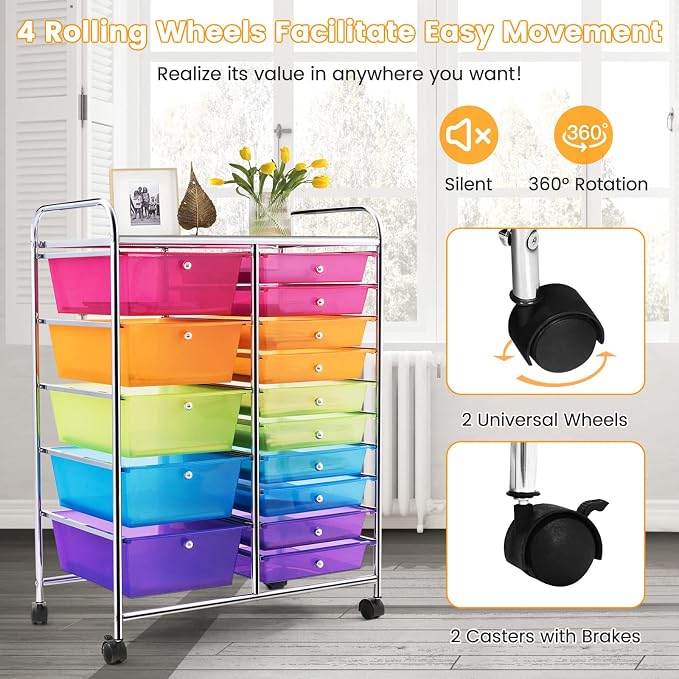 GLACER 15 Drawers Rolling Cart, Storage Cart - Image 4