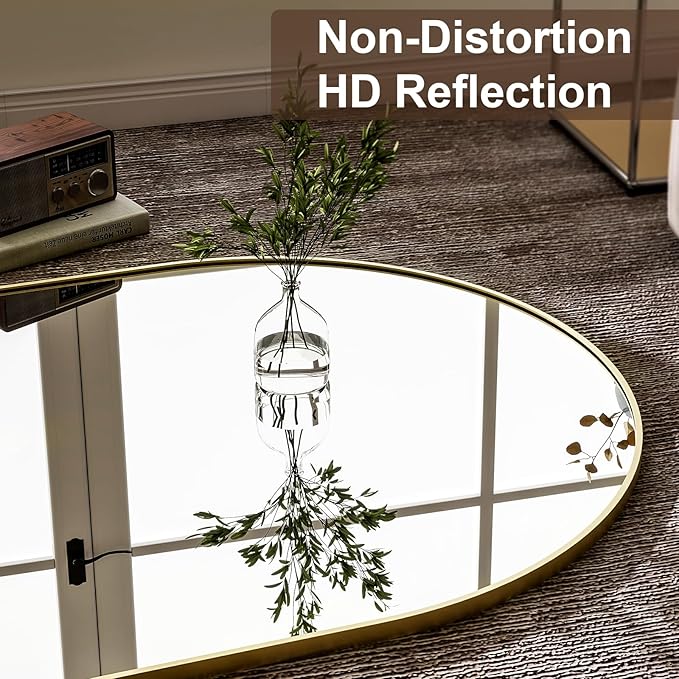 GLSLAND-38x77 inch Arched Full Length Mirror - Floor Mirrors Aluminum Alloy Frame Full Body Dressing Mirror for Bedroom Living Room,Gold-DeskLoop Office