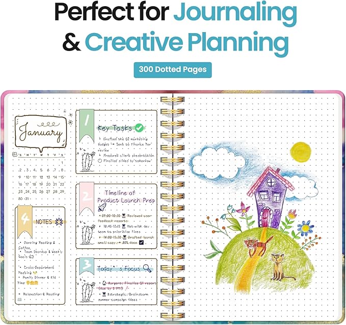 Spiral Dotted Notebook Journal for Work, 300 Pages, Thick B5 (7.1"x10") Bullet Dotted Journal for Women & Writing, Hardcover Notebook for Note Taking, Perfect for Work School Note Taking Business, Color Splash-DeskLoop Office