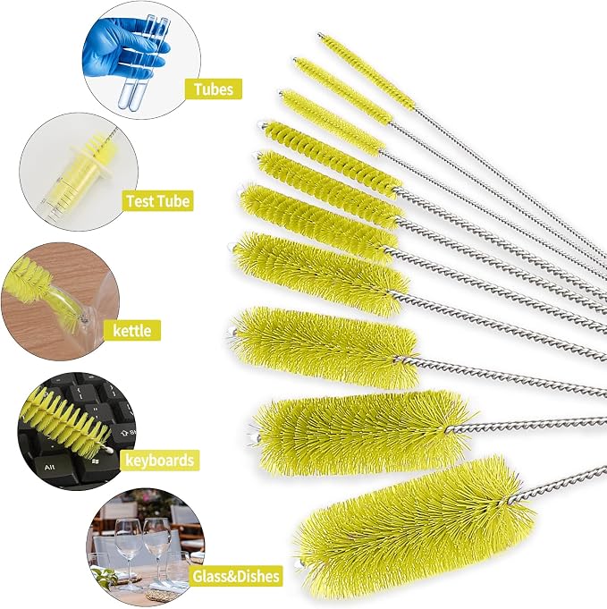 CiaraQ Bottle Cleaning Brushes, 8 Inch Nylon Tube Brush Set | Yellow Cleaner - Image 2