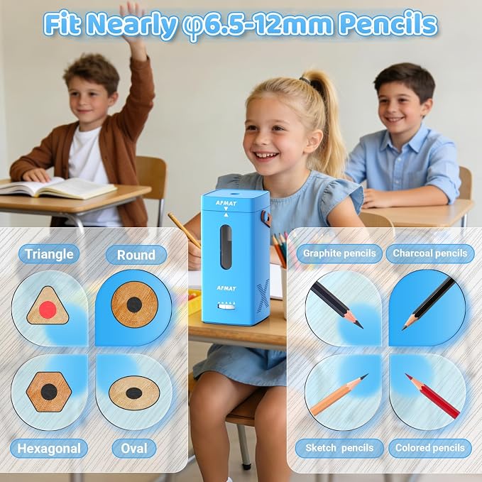 AFMAT Electric Pencil Sharpener, Fully Automatic Pencil Sharpener, Auto in & Out - Image 4