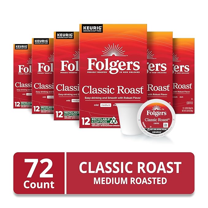 Folgers Classic Roast Medium Roast Coffee, 72 Keurig K-Cup Pods-DeskLoop Office