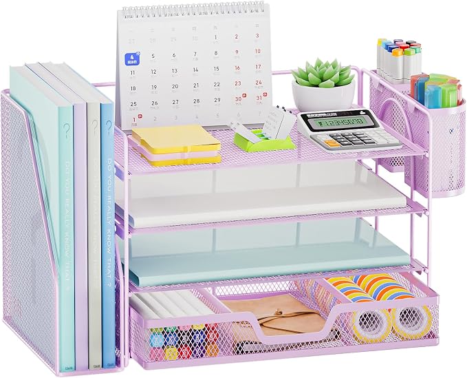 Marbrasse Desk Organizer and Accessories，4-Tier Paper Letter Tray Organizer - Image 8