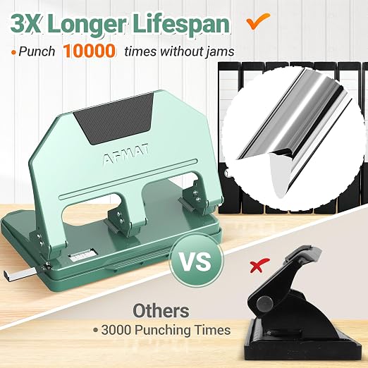 AFMAT 3 Hole Punch, 9/32" Holes, 40-Sheet 3 Hole Puncher - Image 4