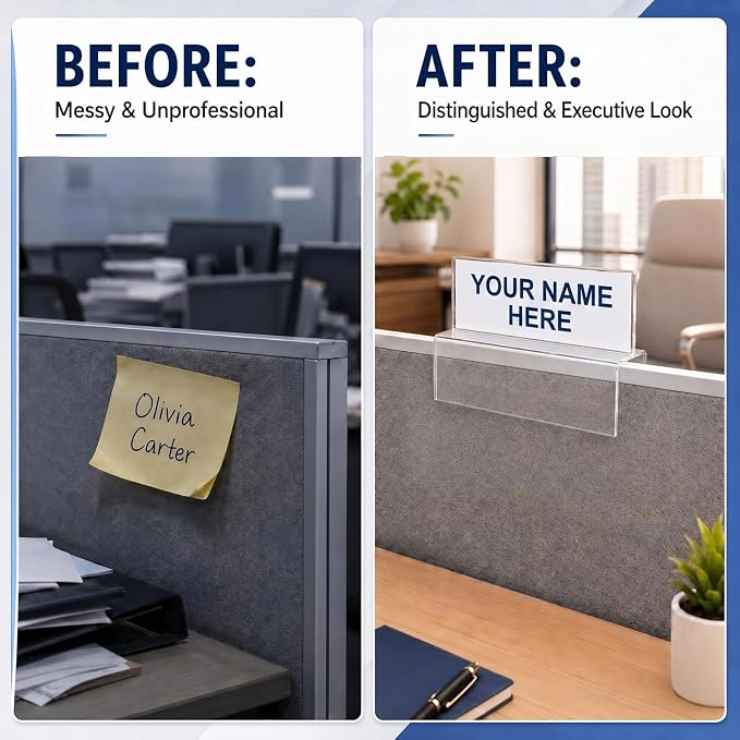 4 Pcs Double Sided Acrylic Cubicle Name Plate Holders Clear Plastic Name Plate - Image 3
