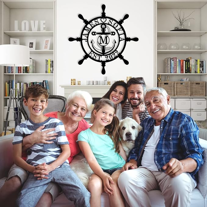 Personalized Ship Wheel Metal Sign, Customized Nautical Wall Decor, Anchor - Image 4