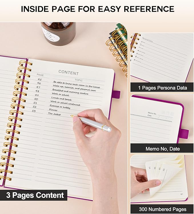 Large Spiral Notebook Journal for Women Men - 300 Numbered Lined Pages, College Ruled,B5 Hardcover Spiral Bound Notebook for School, Work, Note Taking, Writing, Leather Spiral Journal 7"x10"-DeskLoop Office