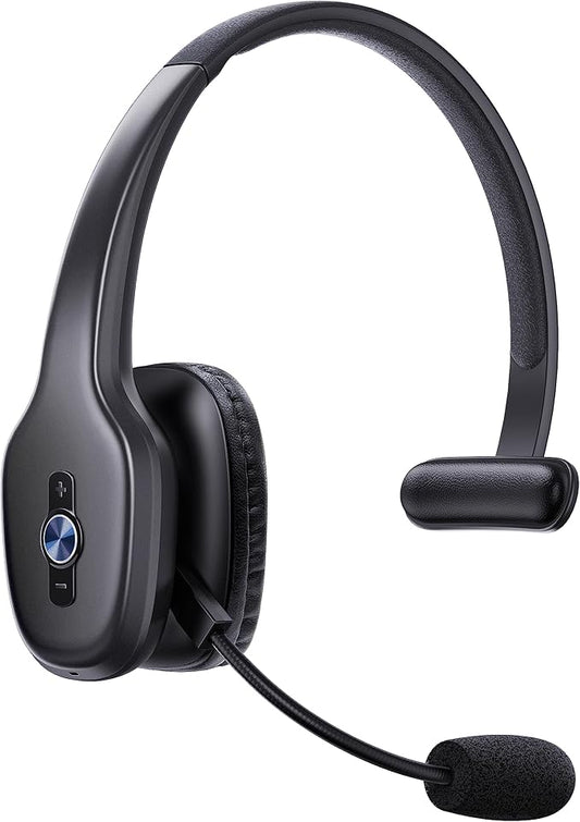 Bluetooth Headset, Trucker Bluetooth Headset with Microphone, 60 Hours Working Time Wireless on-Ear Headset for Computer Cell Phone Trucker Home Office Work (Black)
