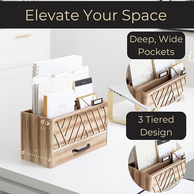 BLU MONACO | Natural Wood Desktop Mail Organizer - Image 3