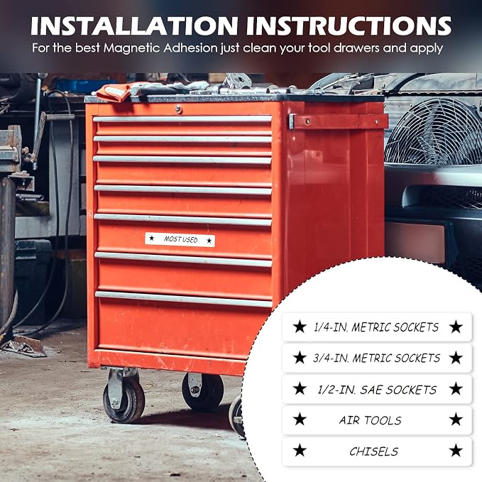 Tenare Magnetic Tool Box Labels, 4.5 x 0.75 Inch Organizer Magnets - Image 6