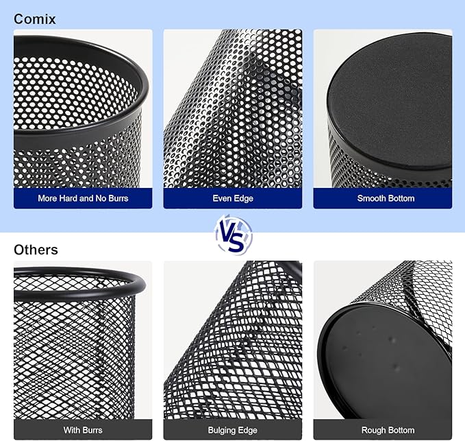 Comix Pen Holder Desk Organizer, Wire Mesh Pencil Cup with Foam Pad and Non-Slip Bottom Office Supplies Desk Accessories for Home Office School, 2 Packs-DeskLoop Office