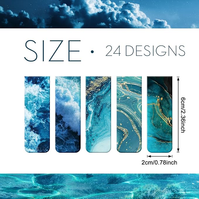 Zonon 24 Pcs Ocean Magnetic Bookmarks Summer Blue Magnet Page Markers Page Clip - Image 2