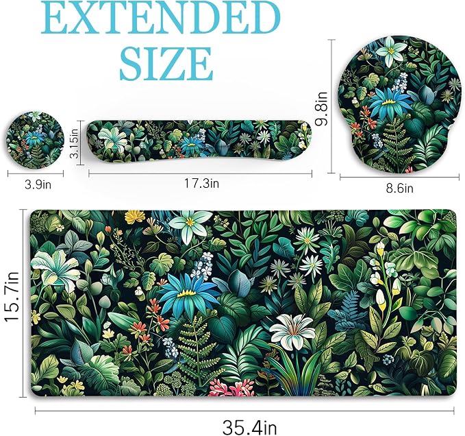 LIMKRIAN Floral Mouse Pad Large Desk Mat Set, Cute Green Office Desk - Image 6