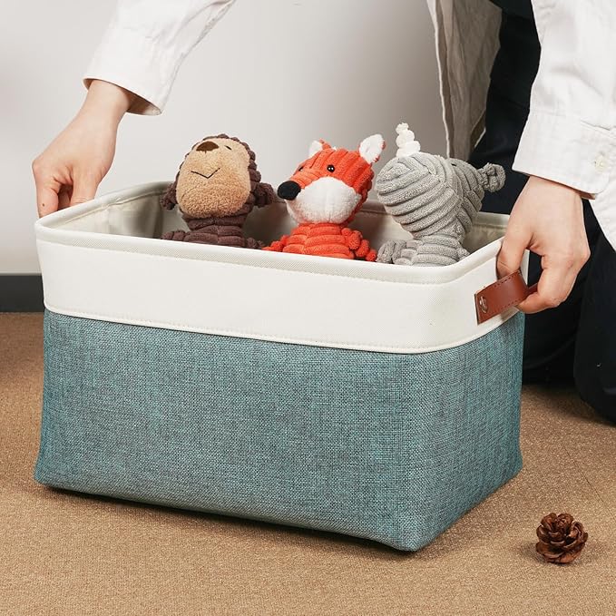 DULLEMELO Storage Baskets for Organizing,Rectangular Fabric Storage Bins with Handles for Office,Bedroom(3-Pack -15 inch X 11 inch X 9.5 inch, White&Dark Green)-DeskLoop Office