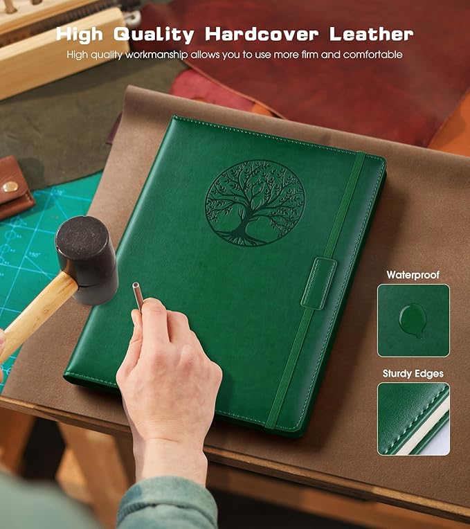 Lined Journal Notebook for Women Men,256 Pages A4 Large Hardcover Leather Journals for Writing,Travel,Business,Work,School,College Ruled Notebooks for Note Taking,Diary Notepad 8.6"×11" (Green)-DeskLoop Office