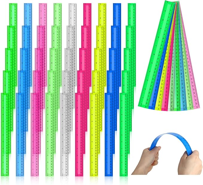 Panelee 108 Packs 12 Inch Plastic Ruler - Color Transparent, Assorted Colors, Metric Clear With Inches and Centimeters for Kids, School, Home, Classroom, Office - Back to School Gifts Supplies-DeskLoop Office