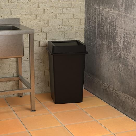 35 Gallon Black Square Commercial Trash Can with Lid-DeskLoop Office