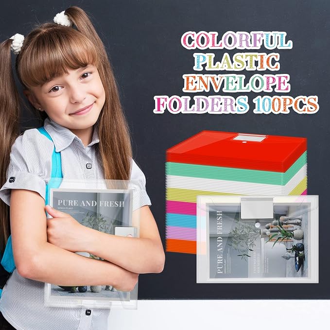 Zhehao 100 Pcs Clear Plastic Envelopes File Folders - Image 3