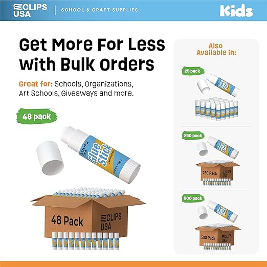 Glue Sticks Bulk (48 Pack), Washable Glue Sticks for Kids, Craft Glue for School Supplies, .28 oz, 8 Grams (48 Pack)-DeskLoop Office