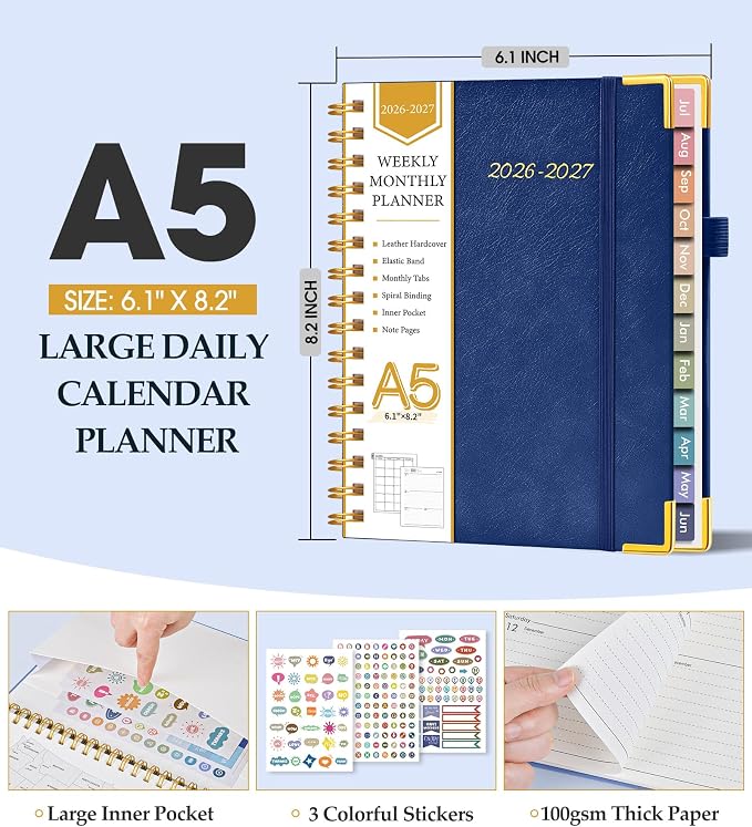 Academic Planner 2026-2027, Hardcover Leather Weekly and Monthly Calendar - Image 5