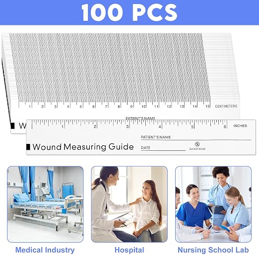 100 Pcs Wound Ruler 6 Inch Wound Measuring Tape Paper Guide Ruler Double Sided - Image 2
