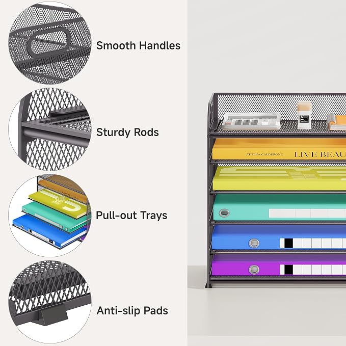 Cawukege 6 Tier Paper Organizer, Mesh Desk Organizer, Metal File Organizer - Image 4