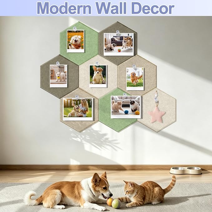 8PCS Hexagon Cork Board Tiles, Self-Adhesive Felt Bulletin - Image 4