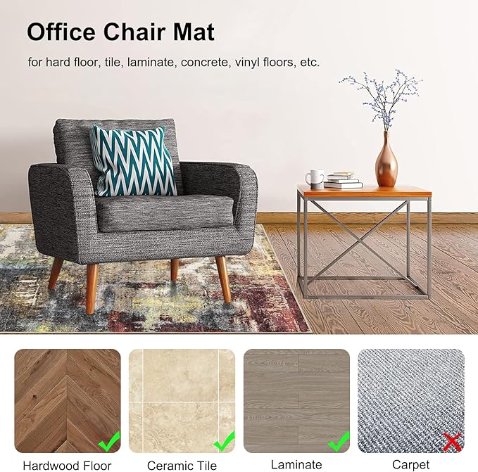 Anidaroel Office Chair Mat for Hardwood Floor, Anti-Slip Computer Chair Mat - Image 3