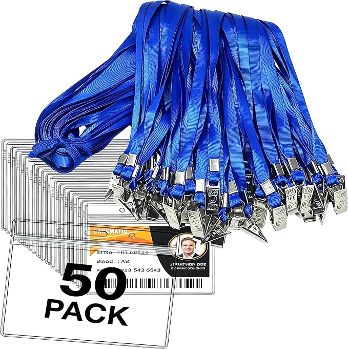 4x3 Name Badge Holder with Lanyard 50 Pack Name Tags with Clips by SzJias