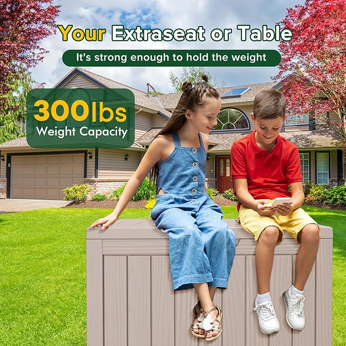 45 Gallon Outdoor Storage Box Waterproof Lockable Resin Deck Box Large, Patio Storage Bin for Pool Accessories Cushion Furniture, Garden Tools, UV-Resistant Outside Delivery Light Coffee-DeskLoop Office