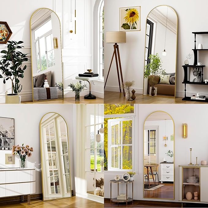 21" x 64"Arched Full Length Mirror - Wall Mounted Floor Mirror- Aluminum Alloy Frame Full Body Mirror for Bathroom Living Room Bedroom and Entryway Gold-DeskLoop Office