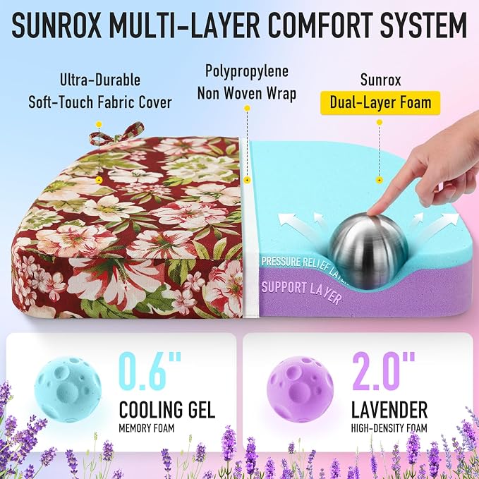 SUNROX Cooling Gel Memory Foam Chair Cushions, 2.6" Thick U-Shaped Dual-Layer - Image 2
