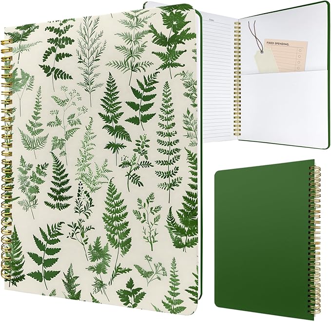 Cute Spiral Notebook journal B5 Aesthetic Pretty Design for Women Girls Kawaii with Pocket, 10 x 7.2 inch, Lined, Green Plants-DeskLoop Office
