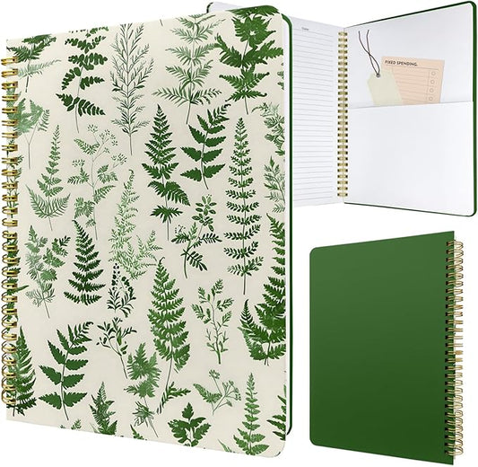 Cute Spiral Notebook journal B5 Aesthetic Pretty Design for Women Girls Kawaii with Pocket, 10 x 7.2 inch, Lined, Green Plants-DeskLoop Office