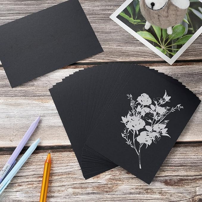 100 Pack Thick Paper Cardstock Blank Heavy Cards Stock for Invitations, Greeting Cards Making, Postcards, Photos, 250GSM Thick Paper (Black, 4x6 inches)