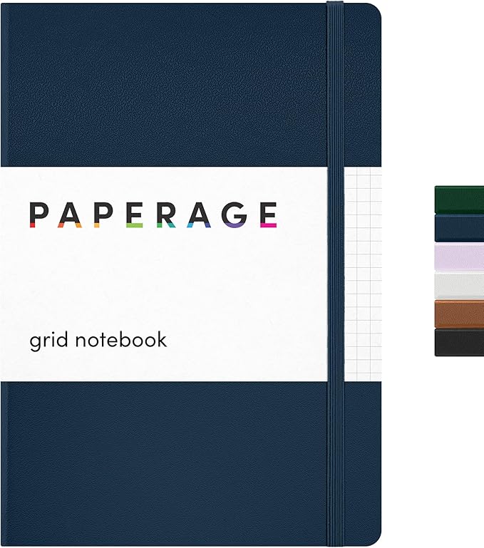 PAPERAGE Graph Paper Journal Notebook, (Navy), 160 Pages, Medium 5.6 in x 8 in - 100 GSM Thick Paper – Hardcover Grid Notebook for Work or School-DeskLoop Office