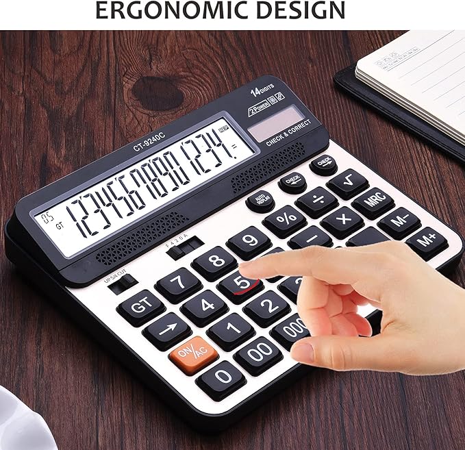 Large Button Calculator,Philley Large LCD Display 14 Digits Desktop Check&Correct Electronic Calculator(CT-9240C)-DeskLoop Office