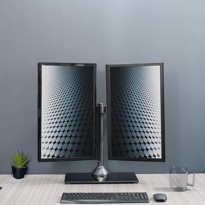 VIVO Freestanding Dual Monitor Stand with Sleek Glass Base and Adjustable Arms, Mounts 2 Screens up to 32 inch and 22 lbs Each, Black, STAND-V002FG-DeskLoop Office