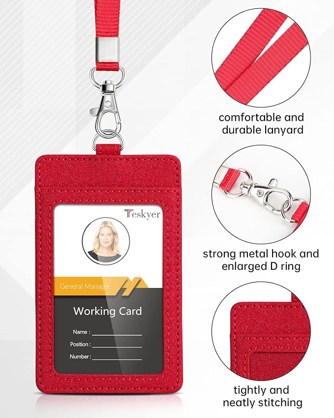 Teskyer Badge Holder with Lanyard, Leather ID Name Badge Card Holder with - Image 4