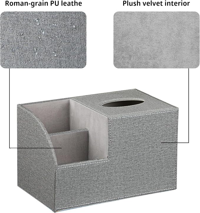 Square Tissue Box Cover with Storage, PU Leather Cube Tissue Box Holder - Image 5