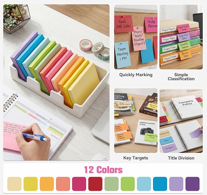 Agoer Large Sticky Notes, 1200 Sheets Memo Pads, 3 x 5 in Bright Colored Note - Image 6