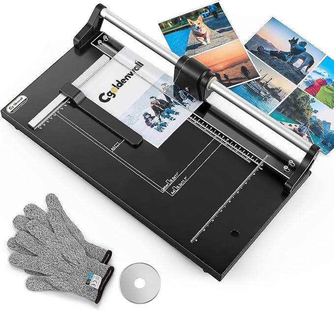CGOLDENWALL A4 Rotary Paper Trimmer, 12 Sheets, w/Extra Blade & Gloves, for Cardstock Photo, Heavy Duty Paper Cutter for Offices Schools Crafts (14.9 Inch Cut Length)-DeskLoop Office