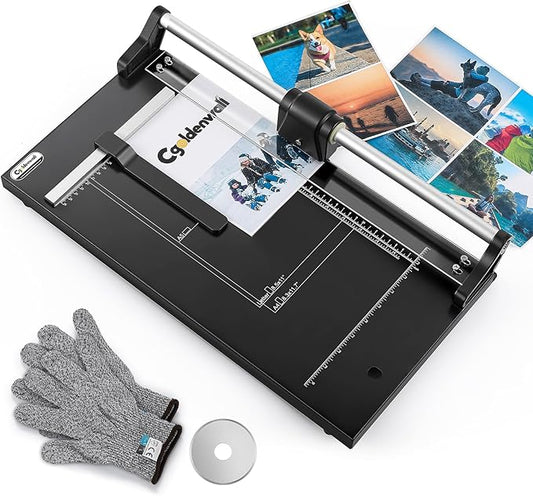 CGOLDENWALL A4 Rotary Paper Trimmer, 12 Sheets, w/Extra Blade & Gloves, for Cardstock Photo, Heavy Duty Paper Cutter for Offices Schools Crafts (14.9 Inch Cut Length)-DeskLoop Office