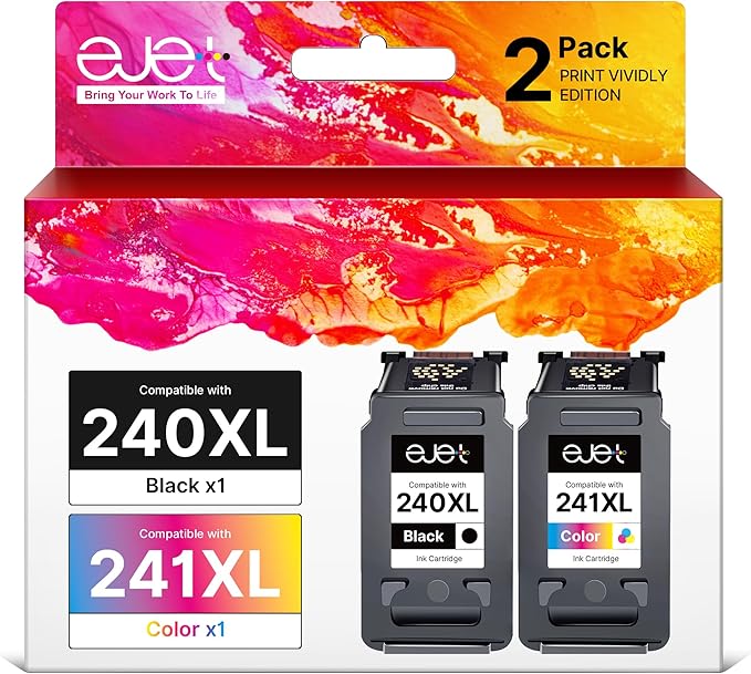 ejet PG-240XL/CL-241XL Ink Cartridge Replacement for Canon 240XL 241XL Combo Pack for Canon 240 241 High Capacity for Printer Pixma MG3620 TS5120 MG2120 MG3520 MX452 MX512 MX532 MX472 (2 Pack)-DeskLoop Office