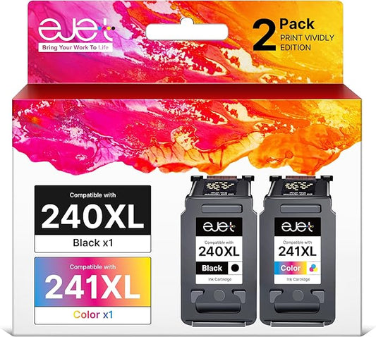 ejet PG-240XL/CL-241XL Ink Cartridge Replacement for Canon 240XL 241XL Combo Pack for Canon 240 241 High Capacity for Printer Pixma MG3620 TS5120 MG2120 MG3520 MX452 MX512 MX532 MX472 (2 Pack)-DeskLoop Office